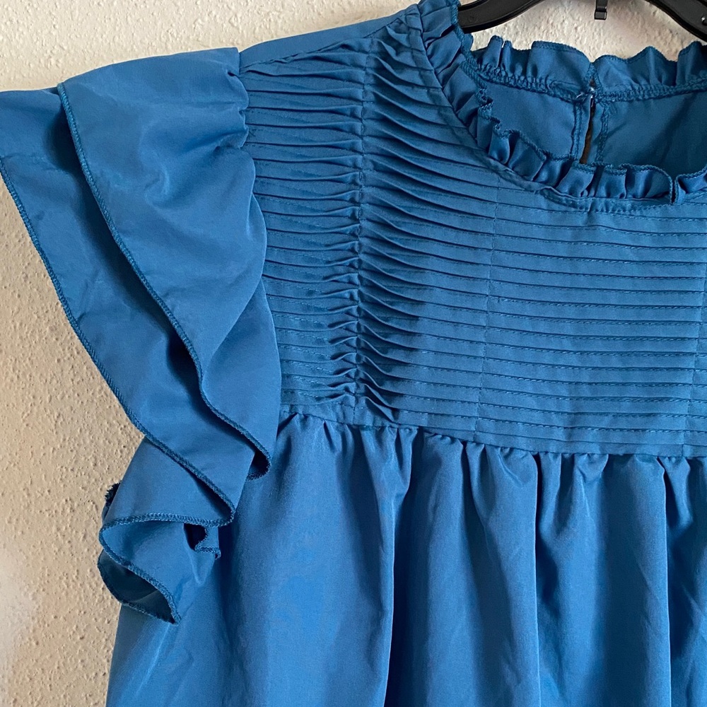 SHEIN Blue Ruffled Blouse - Picture 7 of 8